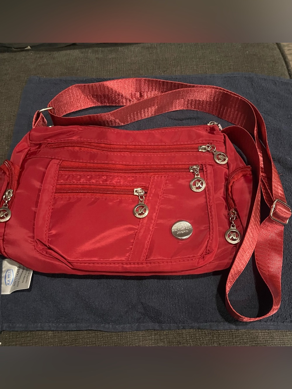 Jingpin Red Multi-Zip Nylon Crossbody Shoulder/Travel Bag NWOT